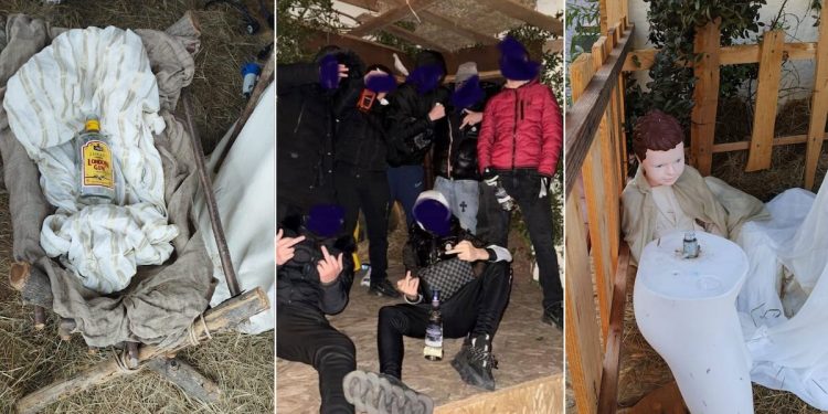 Skandal në Itali: vandalizohet skena e lindjes së Krishtit, vendosin shishe xhini dhe mburren në rrjete sociale
